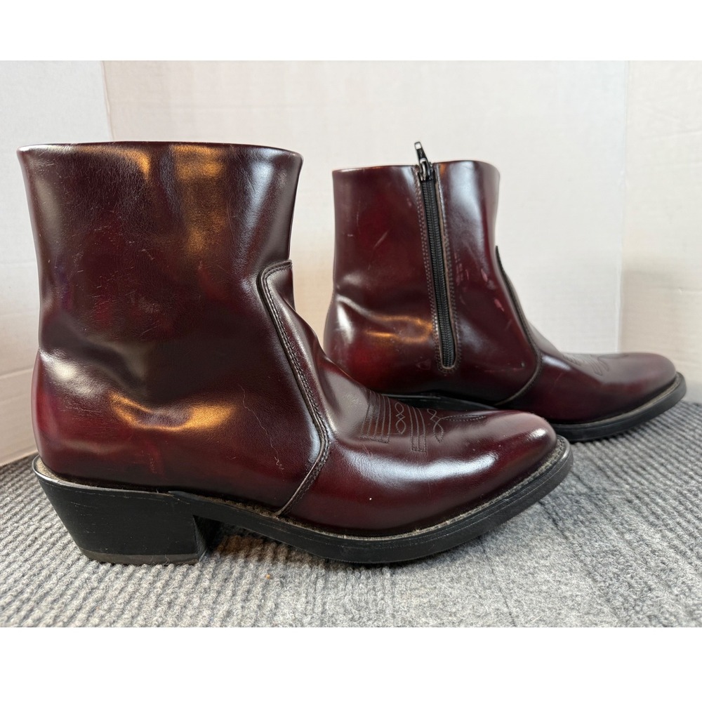 Durango TR 825 Mens Burgundy Leather Western Ankle Boots Side Zip Size 9 D